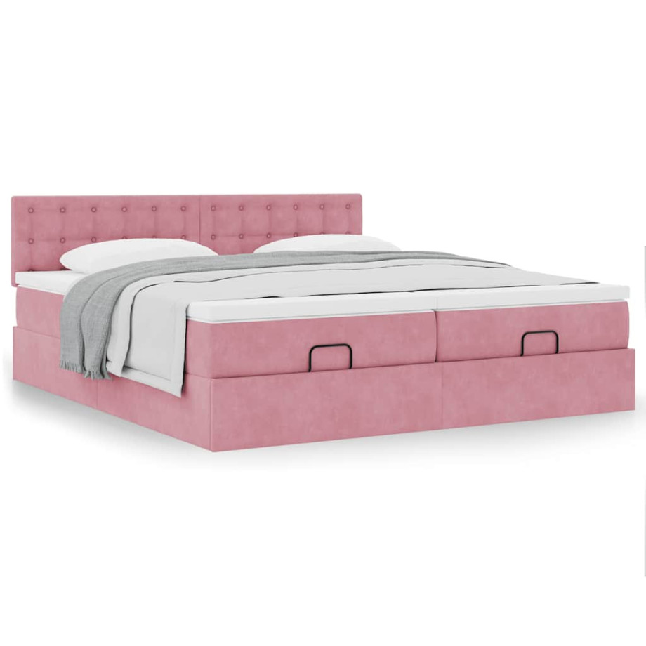 vidaXL Bedframe met matrassen 180x200cm fluweel roze afbeelding 1