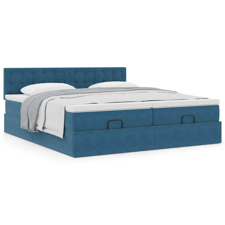 vidaXL Bedframe met matrassen 200x200cm fluweel donkerblauw afbeelding 1