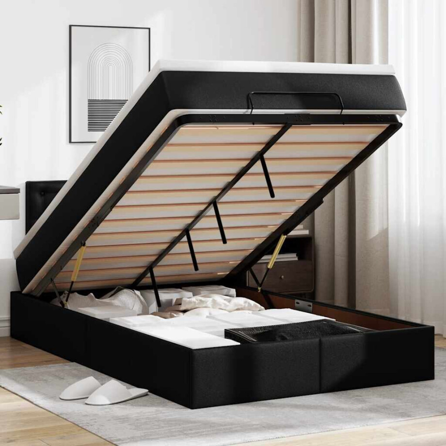 vidaXL Bed poef met matrassen en LED's 120x190cm kunstleer zwart afbeelding 1