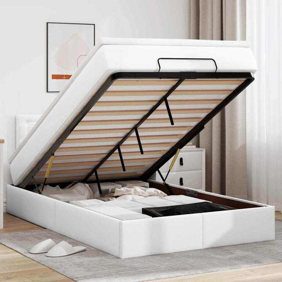 vidaXL Bed poef met matrassen en LED's 120x190cm kunstleer zuiver wit afbeelding 1