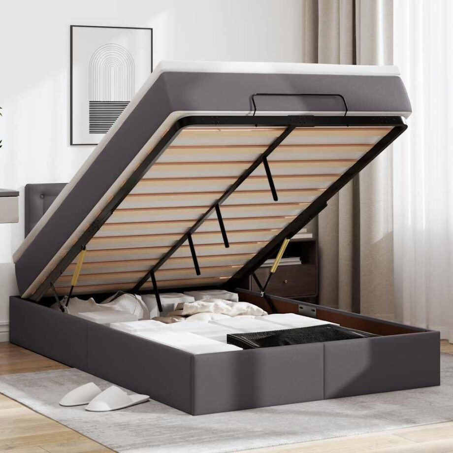 vidaXL Ottoman bed met matrassen en LED's 120x200cm kunstleer grijs afbeelding 1