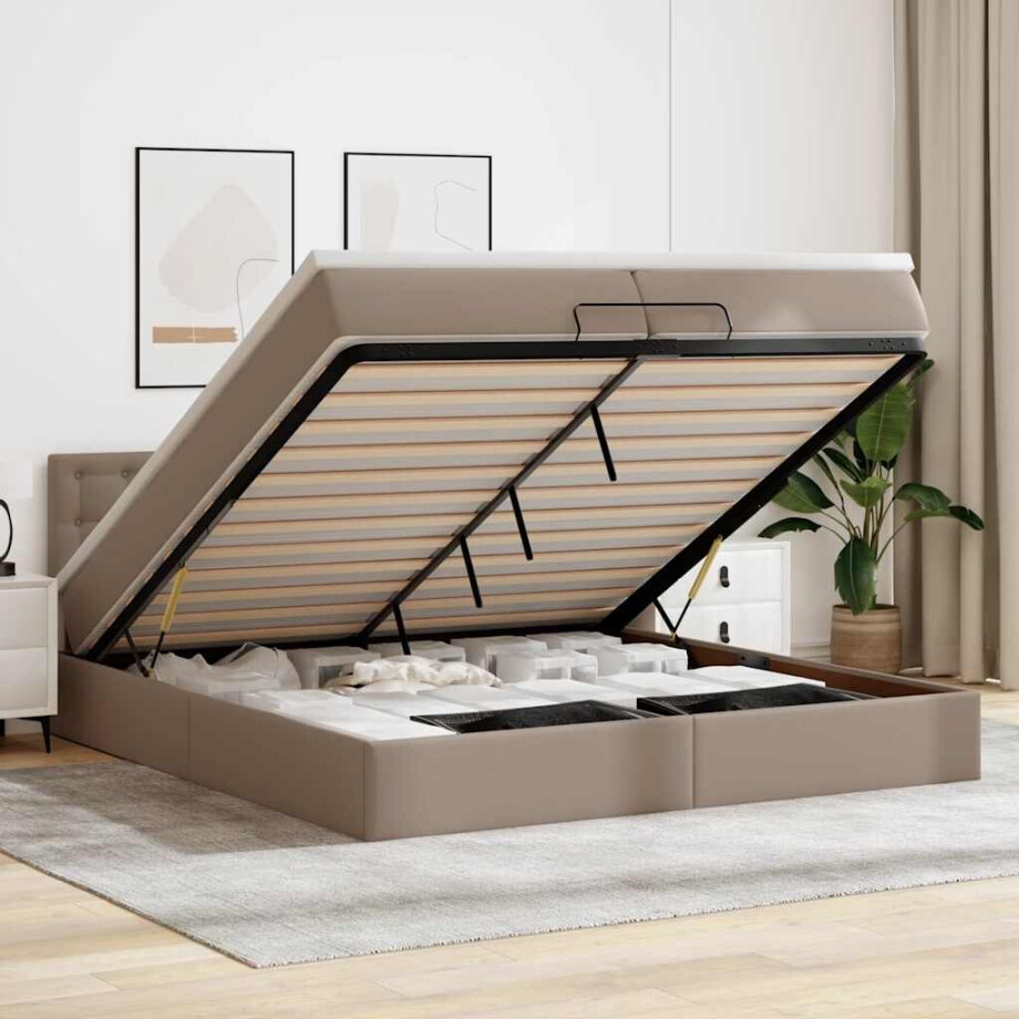 vidaXL Ottoman bed met matrassen en LED's 200x200cm kunstleer afbeelding 1