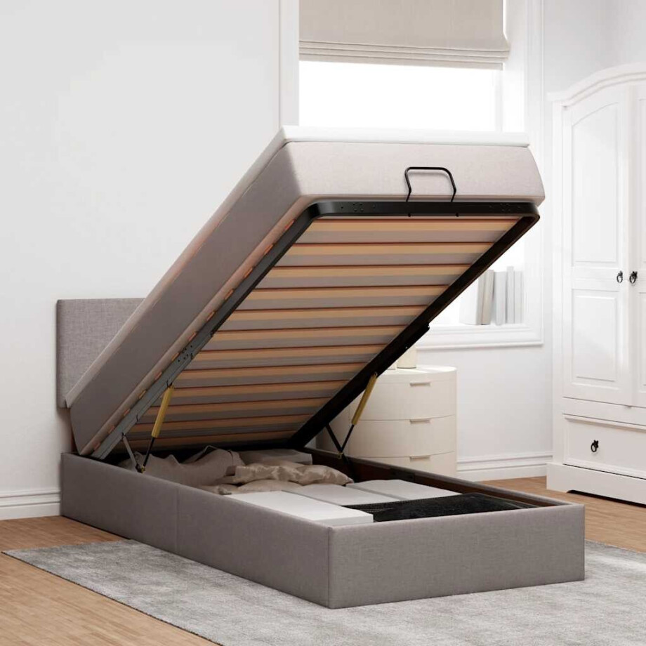 vidaXL Ottoman bed met matras en LED's 80x200cm stof taupe afbeelding 1