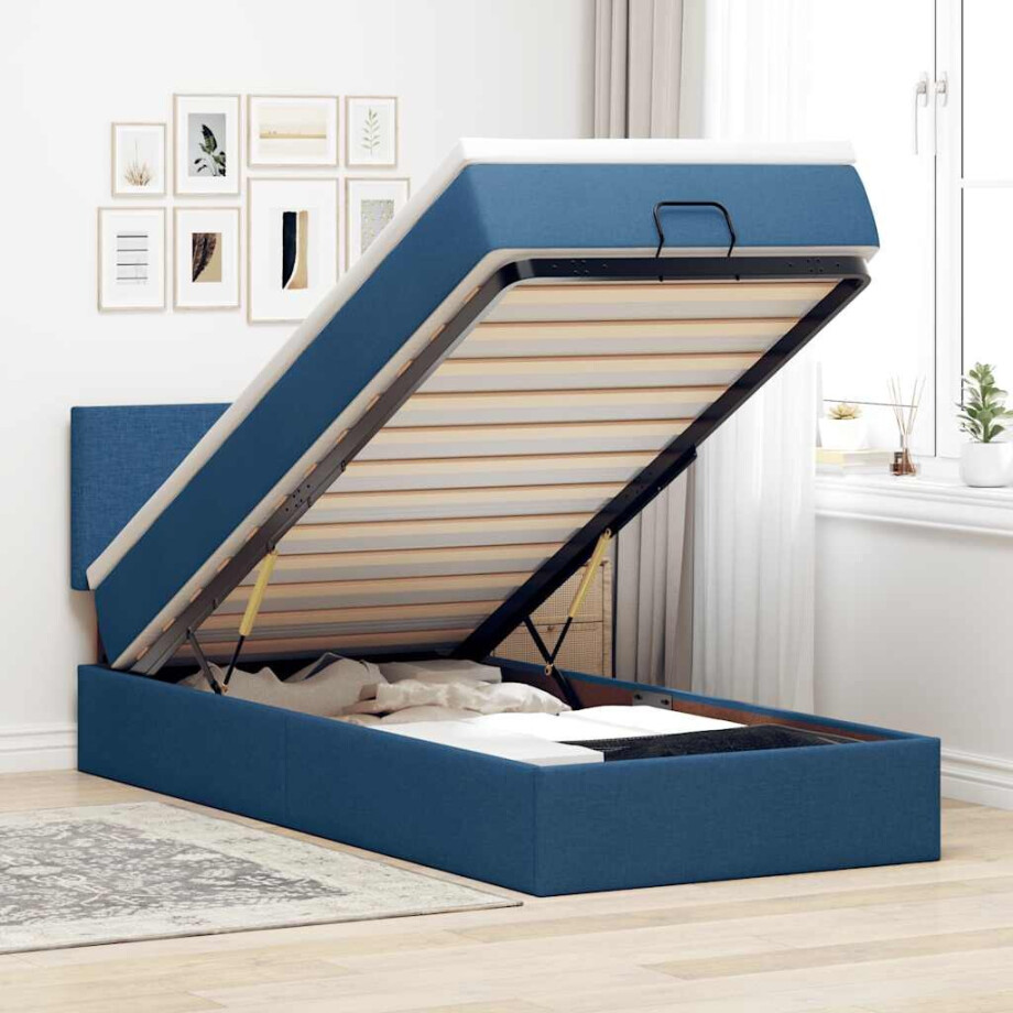 vidaXL Ottoman bed met matras en LED's 80x200cm stof blauw afbeelding 1
