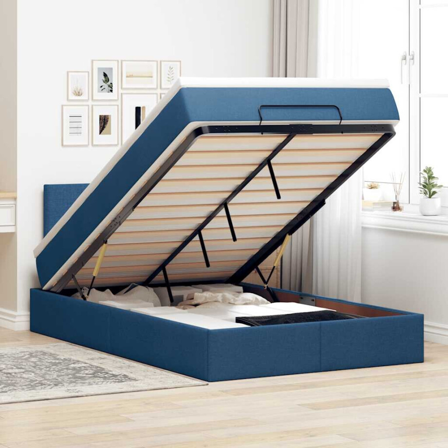 vidaXL Bed poef met matras en LED's 120x190 cm stof blauw vidaXL Bed poef met matras en LED's 120x190 cm stof blauw afbeelding 1