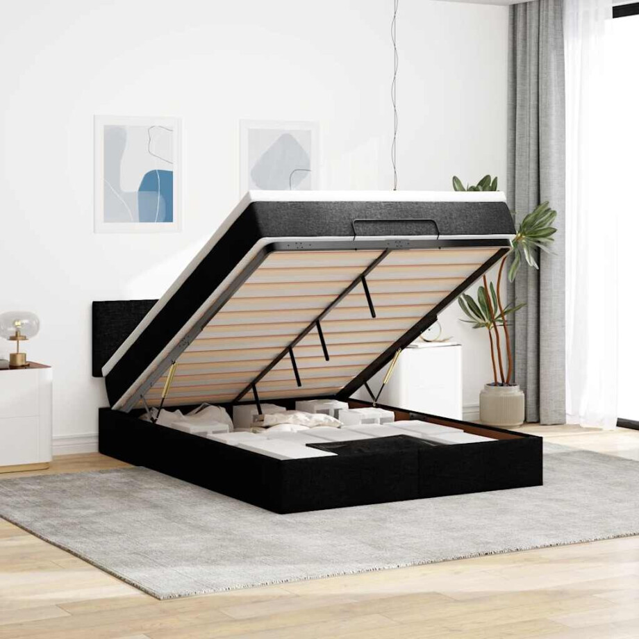vidaXL Bed poef met matras en LED's stof 140x190 cm zwart afbeelding 1