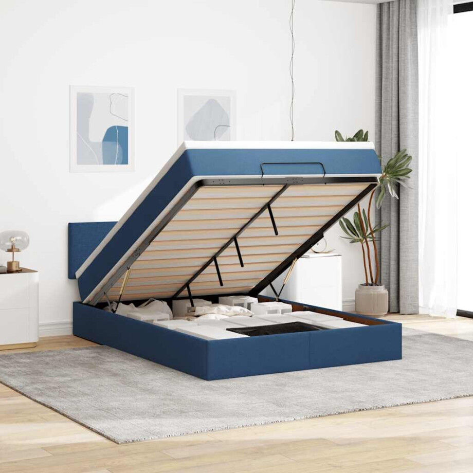 vidaXL Ottoman bed met matras en LED's 140x200cm stof blauw afbeelding 1