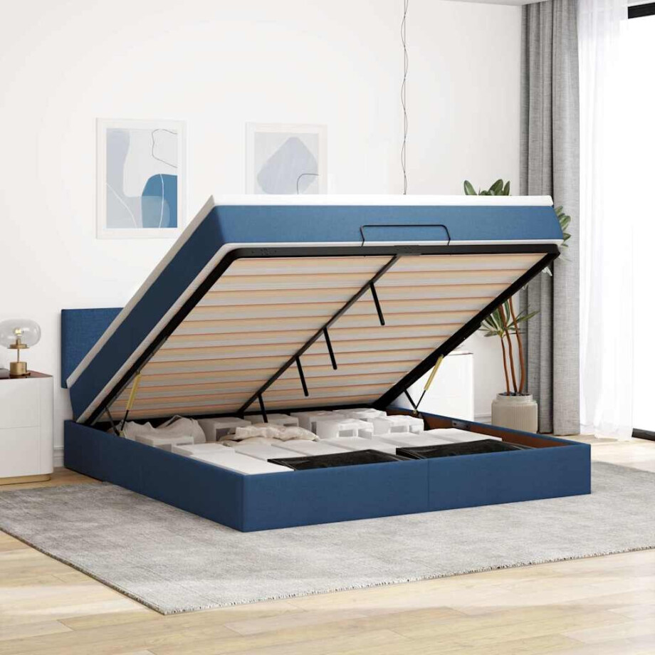 vidaXL Ottoman bed met matras en LED's 160x200cm stof blauw afbeelding 1