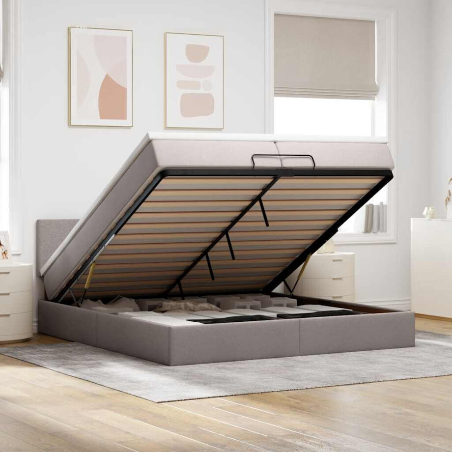 vidaXL Ottoman bed met matrassen en LED's 200x200cm stof taupe afbeelding 1