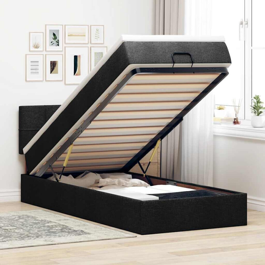 vidaXL Bed poef met matras en LED's 80x200 cm stof zwart afbeelding 1