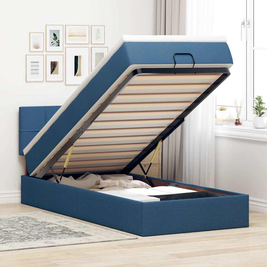 vidaXL Ottoman bed met matras en LED's 90x190cm stof blauw afbeelding 1