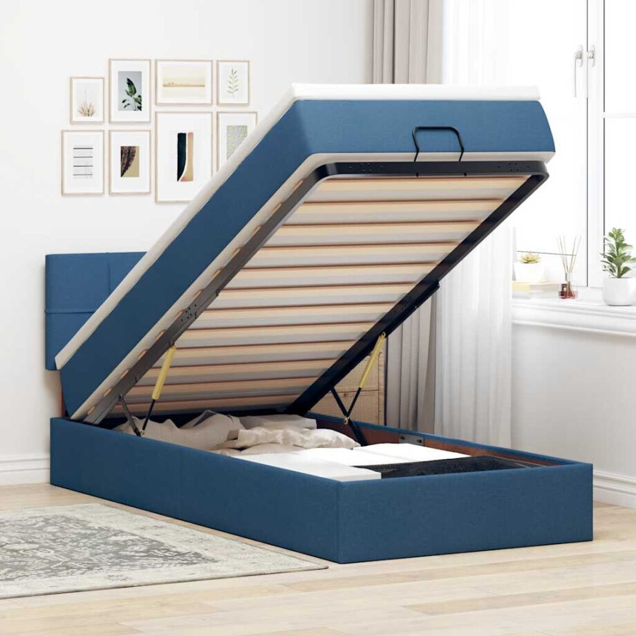 vidaXL Bed poef met matras en LED's 100x200 cm stof blauw afbeelding 1