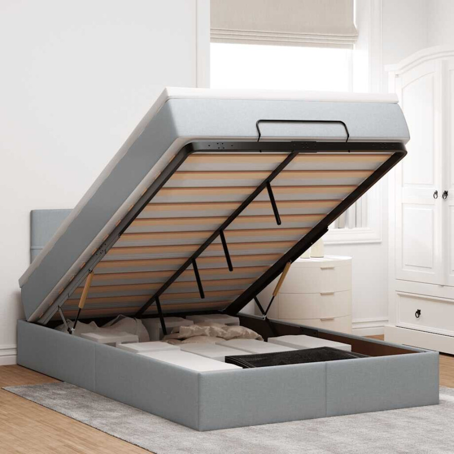 vidaXL Ottoman bed met matras en LED's 120x190 cm stof lichtgrijs vidaXL Ottoman bed met matras en LED's 120x190 cm stof lichtgrijs afbeelding 1