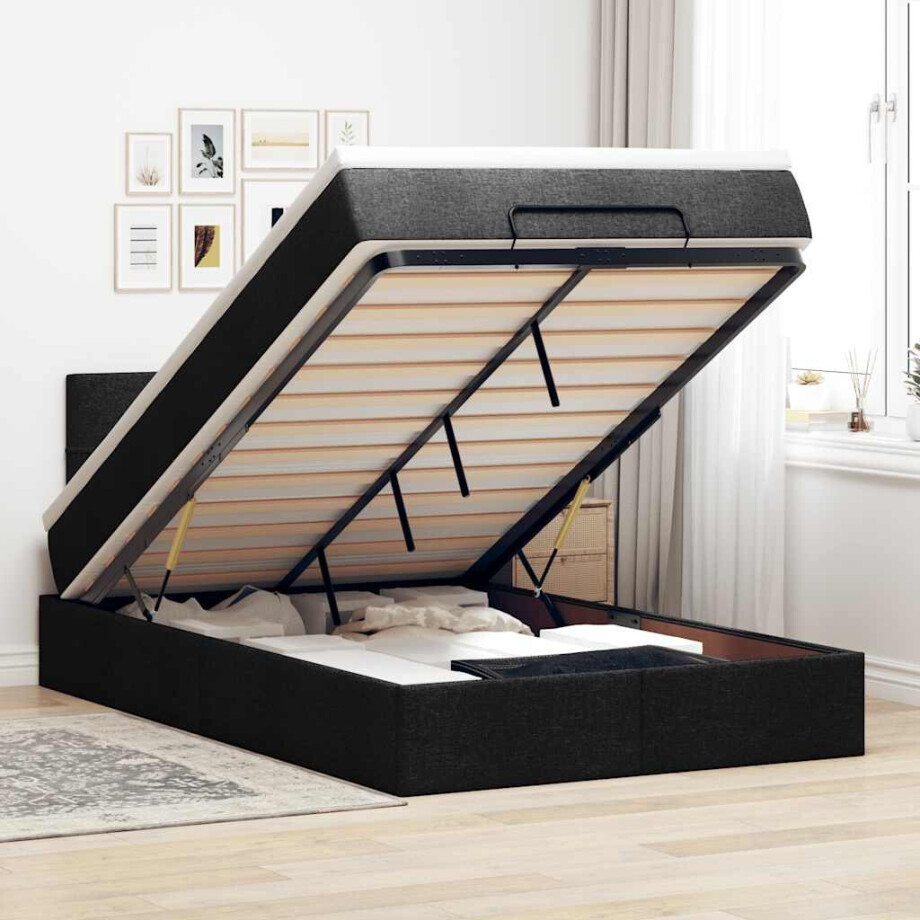 vidaXL Bed poef met matras en LED's 120x190 cm stof zwart afbeelding 1
