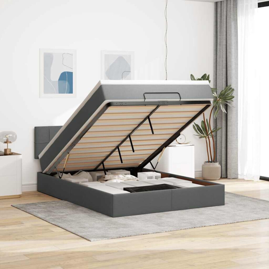 vidaXL Bed poef met matras en LED's stof 140x190 cm donkergrijs vidaXL Bed poef met matras en LED's stof 140x190 cm donkergrijs afbeelding 1