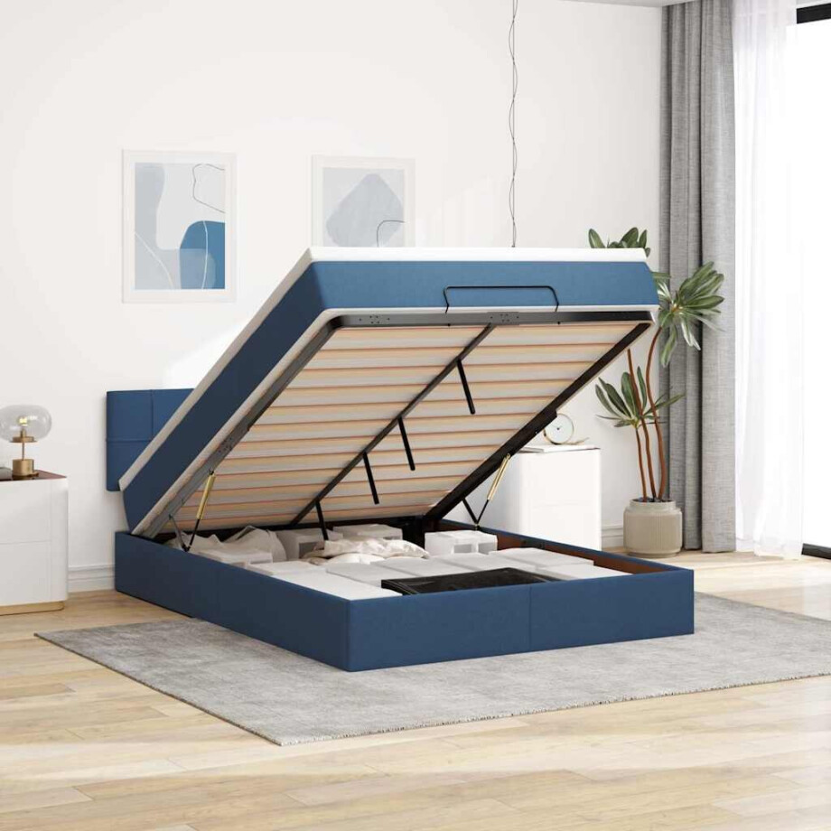 vidaXL Ottoman bed met matras en LED's 140x200cm stof blauw afbeelding 1