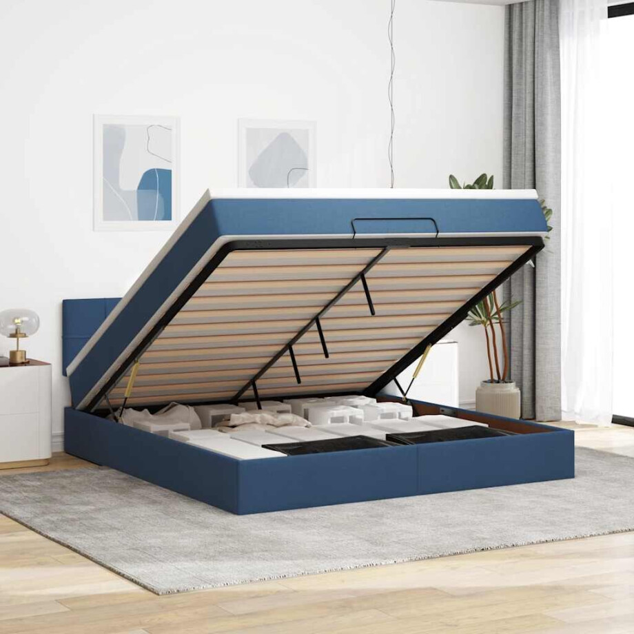 vidaXL Ottoman bed met matras en LED's 160x200cm stof blauw afbeelding 1