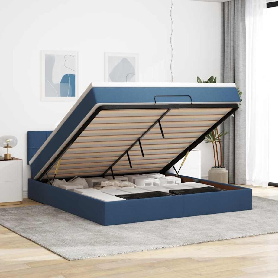 vidaXL Bed poef met matras en LED's 180x200 cm stof blauw afbeelding 1
