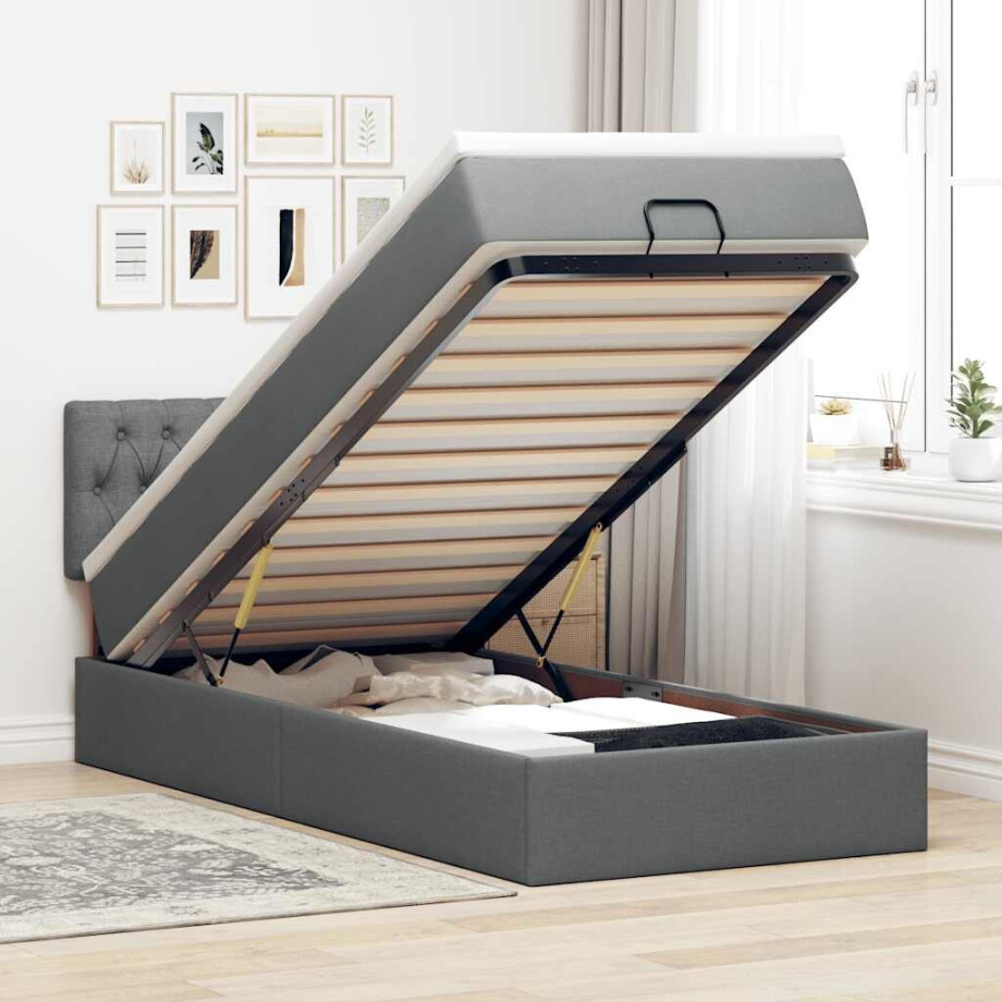 vidaXL Bed poef met matras en LED's stof 80x200 cm donkergrijs vidaXL Bed poef met matras en LED's stof 80x200 cm donkergrijs afbeelding 1