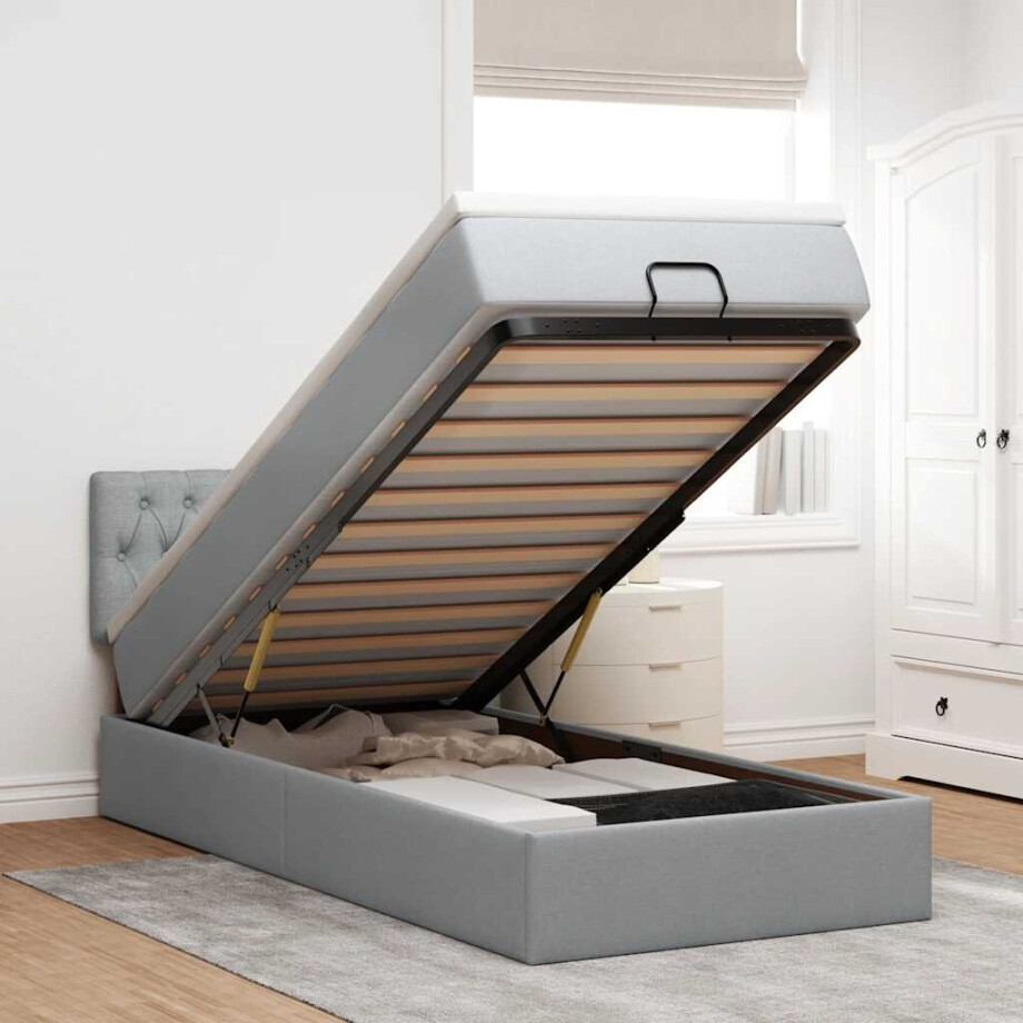 vidaXL Ottoman bed met matras en LED's 90x190cm stof lichtgrijs afbeelding 1