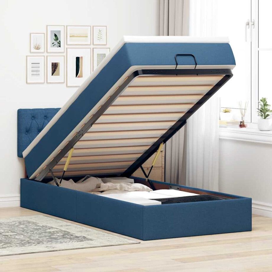 vidaXL Bed poef met matras en LED's 90x200 cm stof blauw vidaXL Bed poef met matras en LED's 90x200 cm stof blauw afbeelding 1