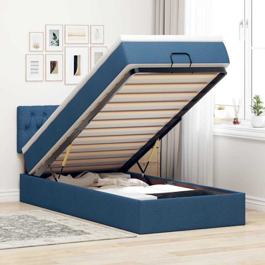 vidaXL Bed poef met matras en LED's 100x200 cm stof blauw afbeelding 1