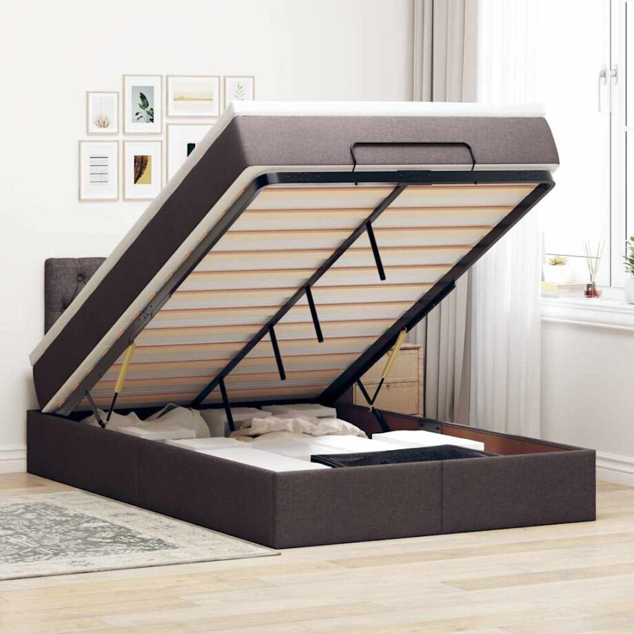 vidaXL Ottoman bed met matras en LED's 120x200 cm stof donkerbruin afbeelding 1