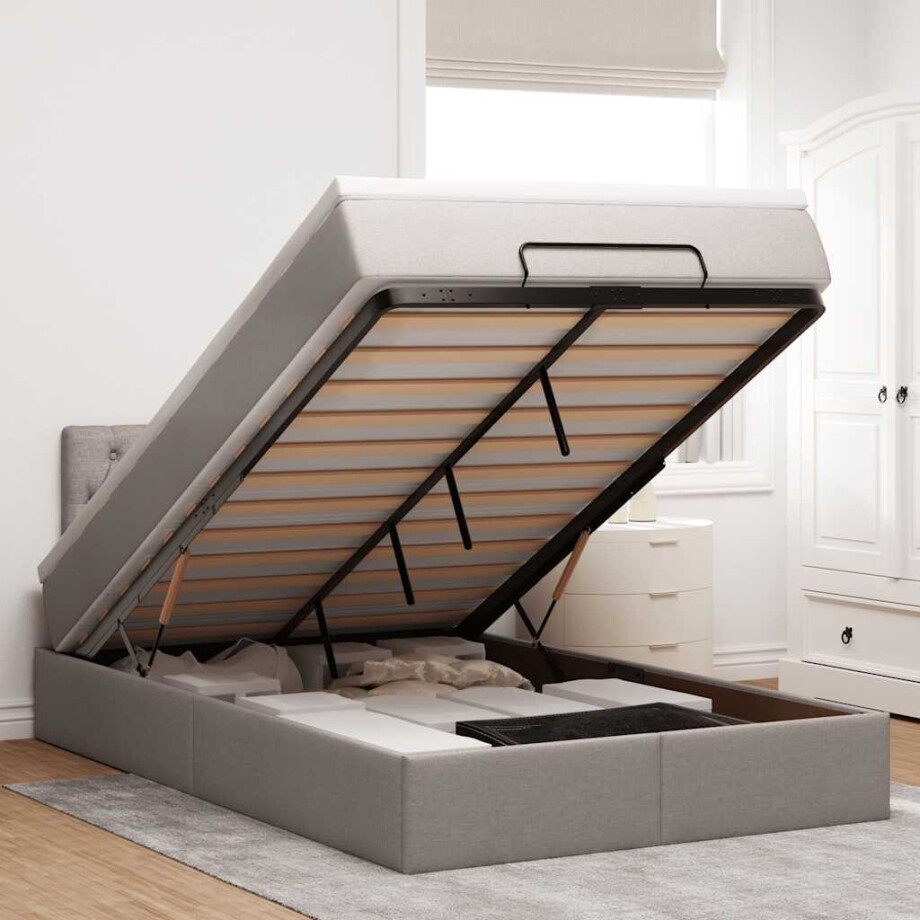 vidaXL Ottoman bed met matras en LED's 120x200cm stof taupe afbeelding 1