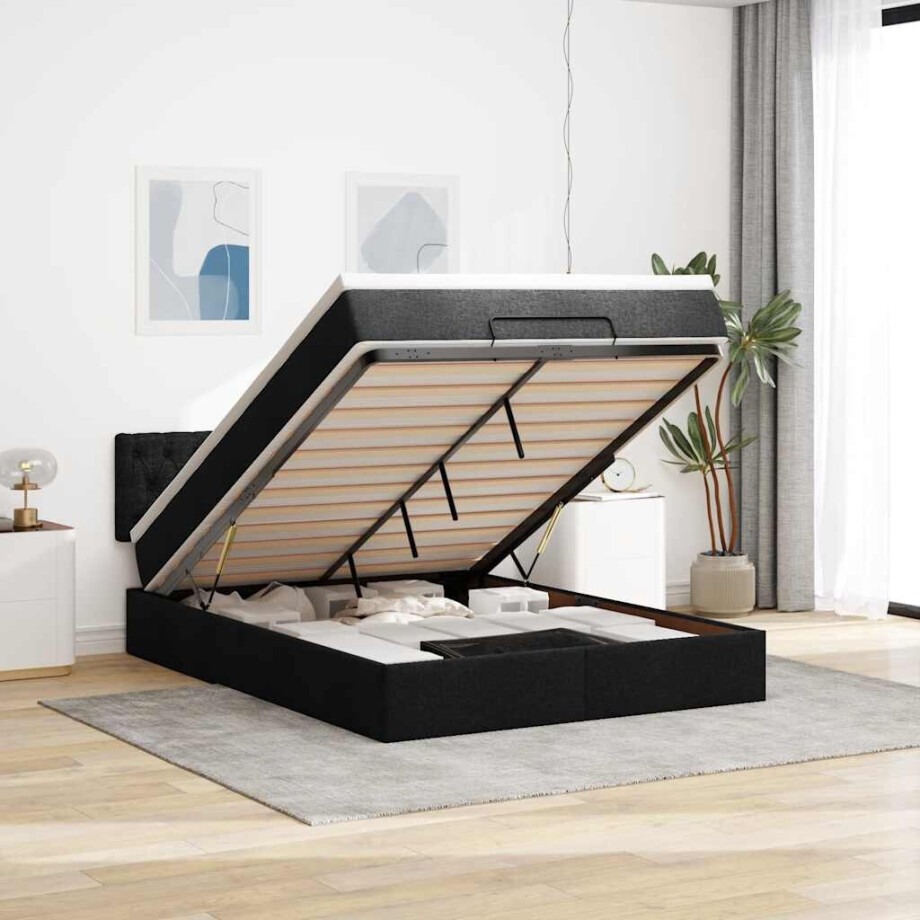 vidaXL Bed poef met matras en LED's stof 140x190 cm zwart afbeelding 1