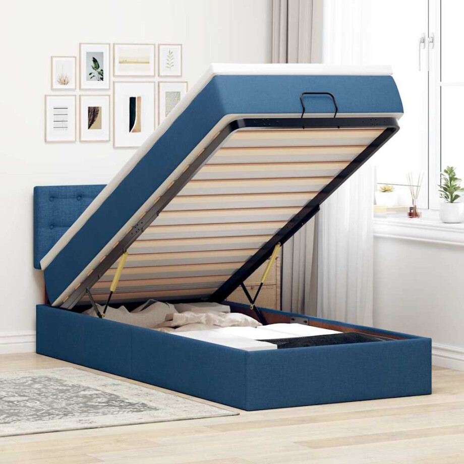 vidaXL Ottoman bed met matras en LED's 90x190cm stof blauw afbeelding 1