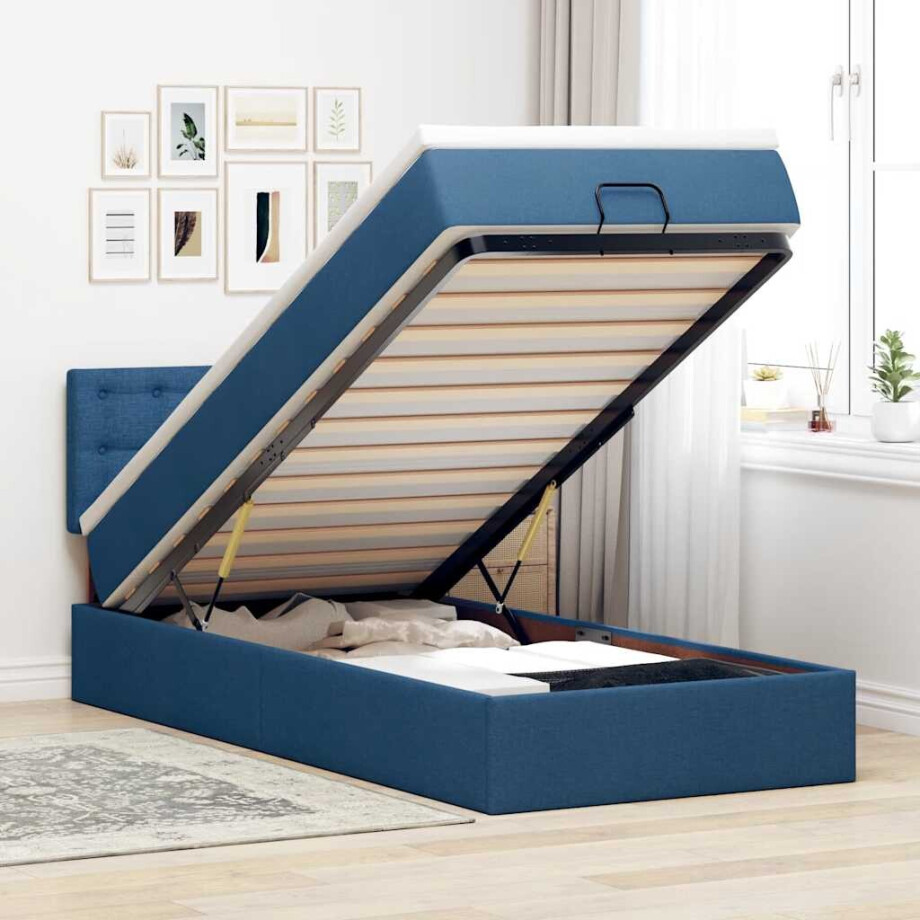 vidaXL Bed poef met matras en LED's 100x200 cm stof blauw afbeelding 1