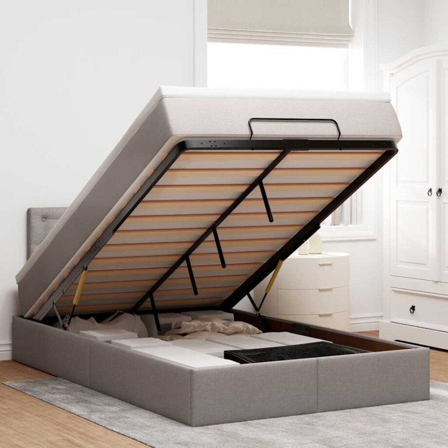 vidaXL Bed poef met matras en LED's 120x190 cm stof taupe afbeelding 1