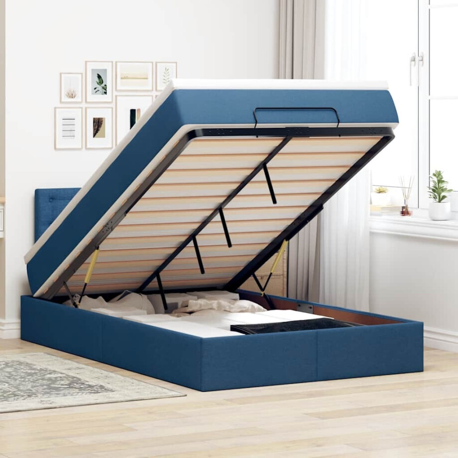vidaXL Bed poef met matras en LED's 120x190 cm stof blauw afbeelding 1