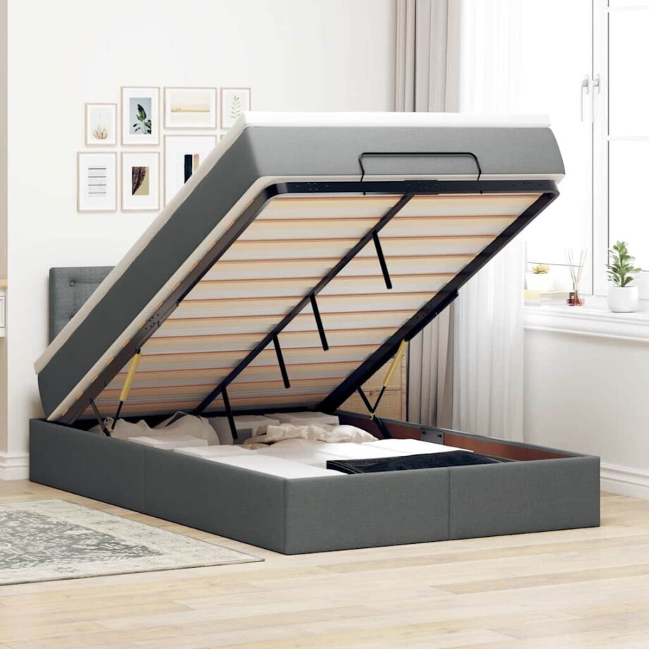 vidaXL Bed poef met matras en LED's 120x200 cm stof donkergrijs vidaXL Bed poef met matras en LED's 120x200 cm stof donkergrijs afbeelding 1