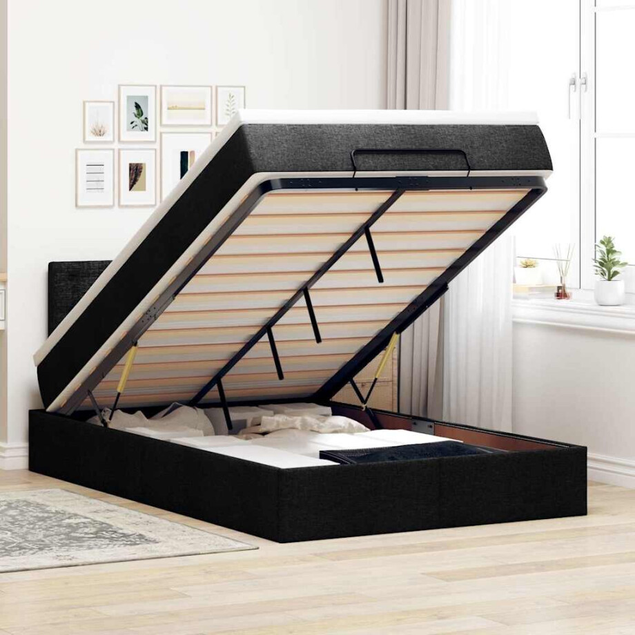 vidaXL Ottoman bed met matras en LED's 120x200 cm stof zwart afbeelding 1