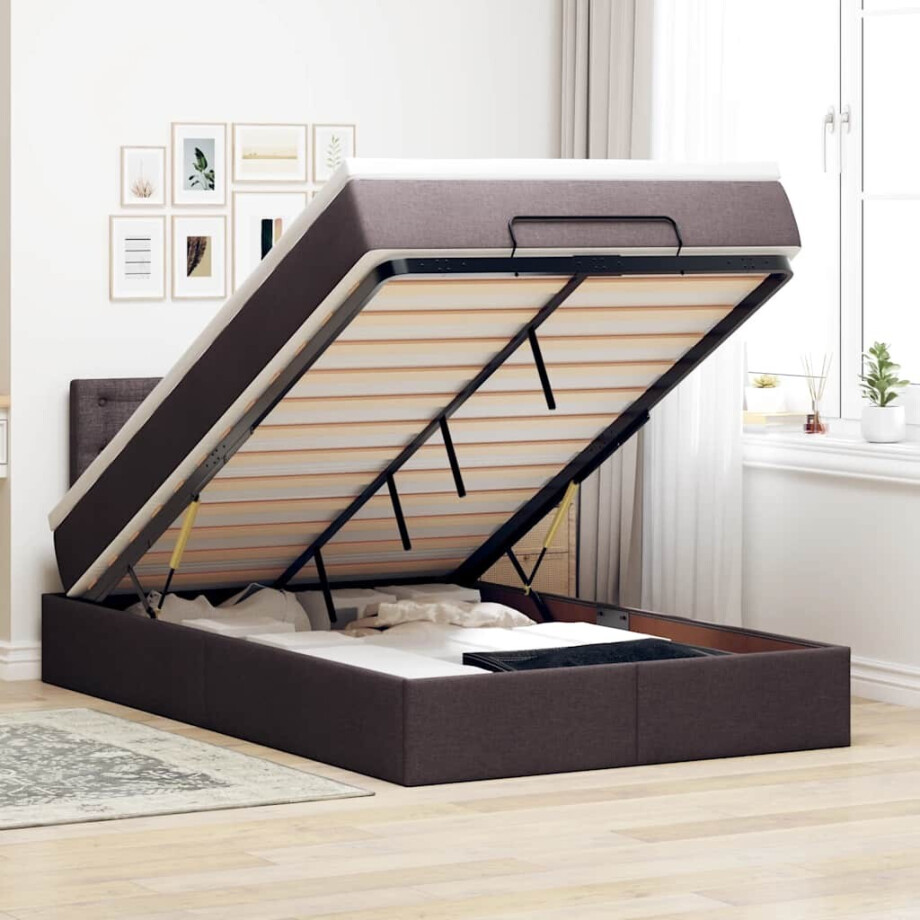 vidaXL Ottoman bed met matras en LED's 120x200 cm stof donkerbruin afbeelding 1