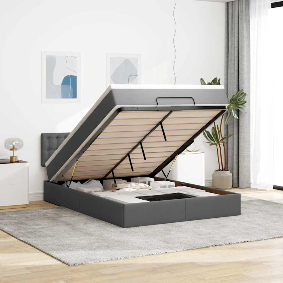 vidaXL Bed poef met matras en LED's stof 140x190 cm donkergrijs afbeelding 1