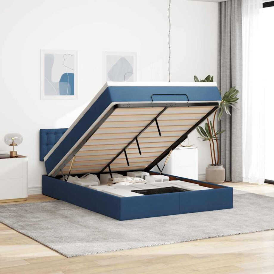 vidaXL Bed poef met matras en LED's stof 140x190 cm blauw afbeelding 1