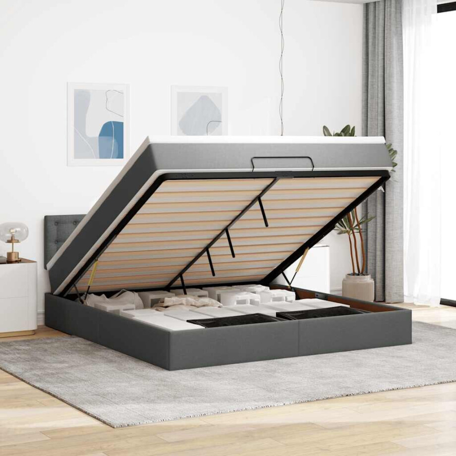 vidaXL Ottoman bed met matras en LED's 160x200cm stof donkergrijs afbeelding 1