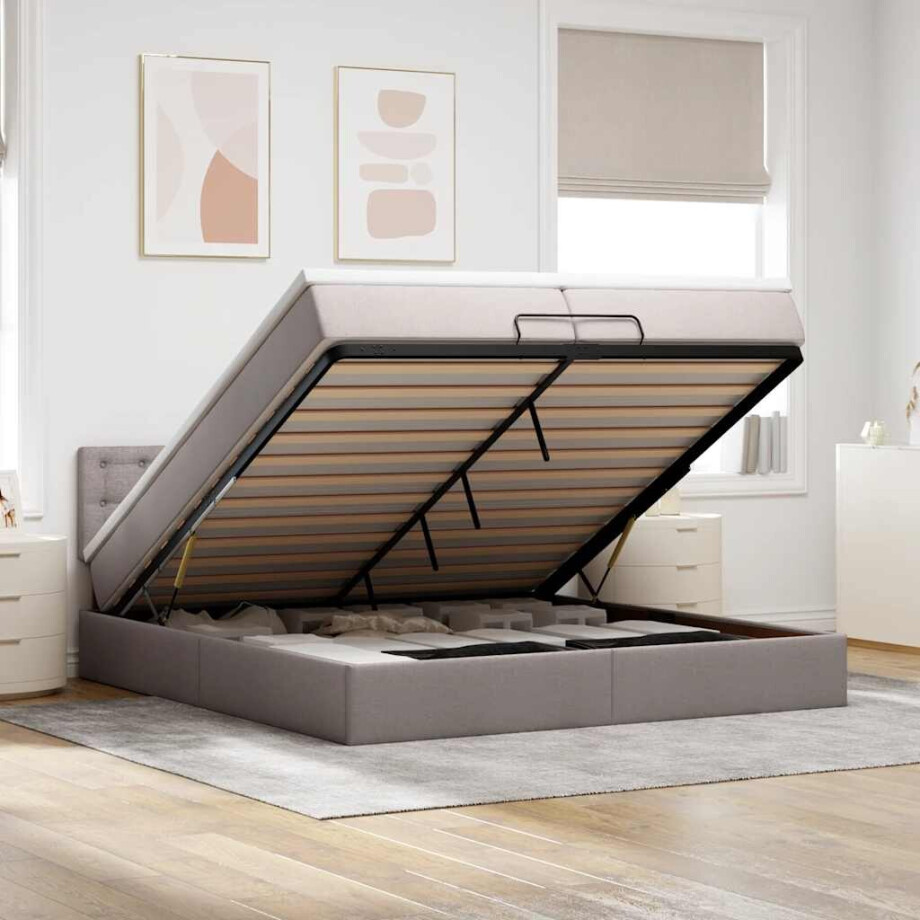 vidaXL Ottoman bed met matrassen en LED's 200x200cm stof taupe vidaXL Ottoman bed met matrassen en LED's 200x200cm stof taupe afbeelding 1