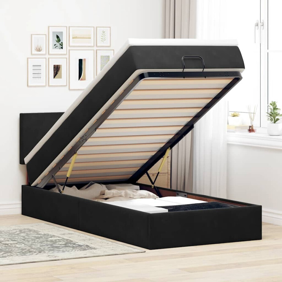vidaXL Ottoman bed met matras en LED's 90x190cm fluweel zwart afbeelding 1