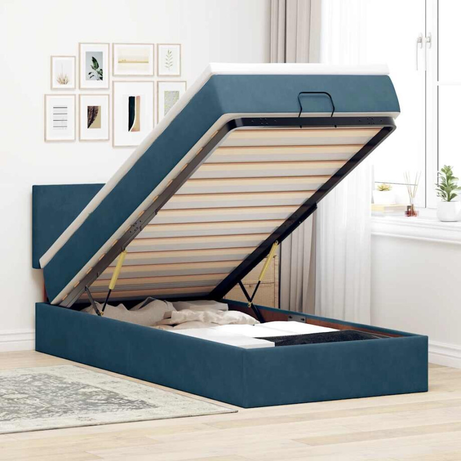 vidaXL Ottoman bed met matras en LED's 90x190cm fluweel donkerblauw afbeelding 1