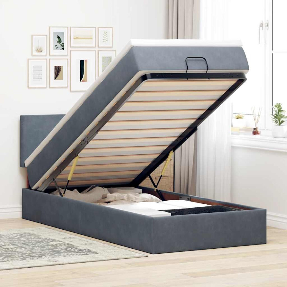 vidaXL Ottoman bed met matras en LED's 100x200 cm fluweel donkergrijs afbeelding 1