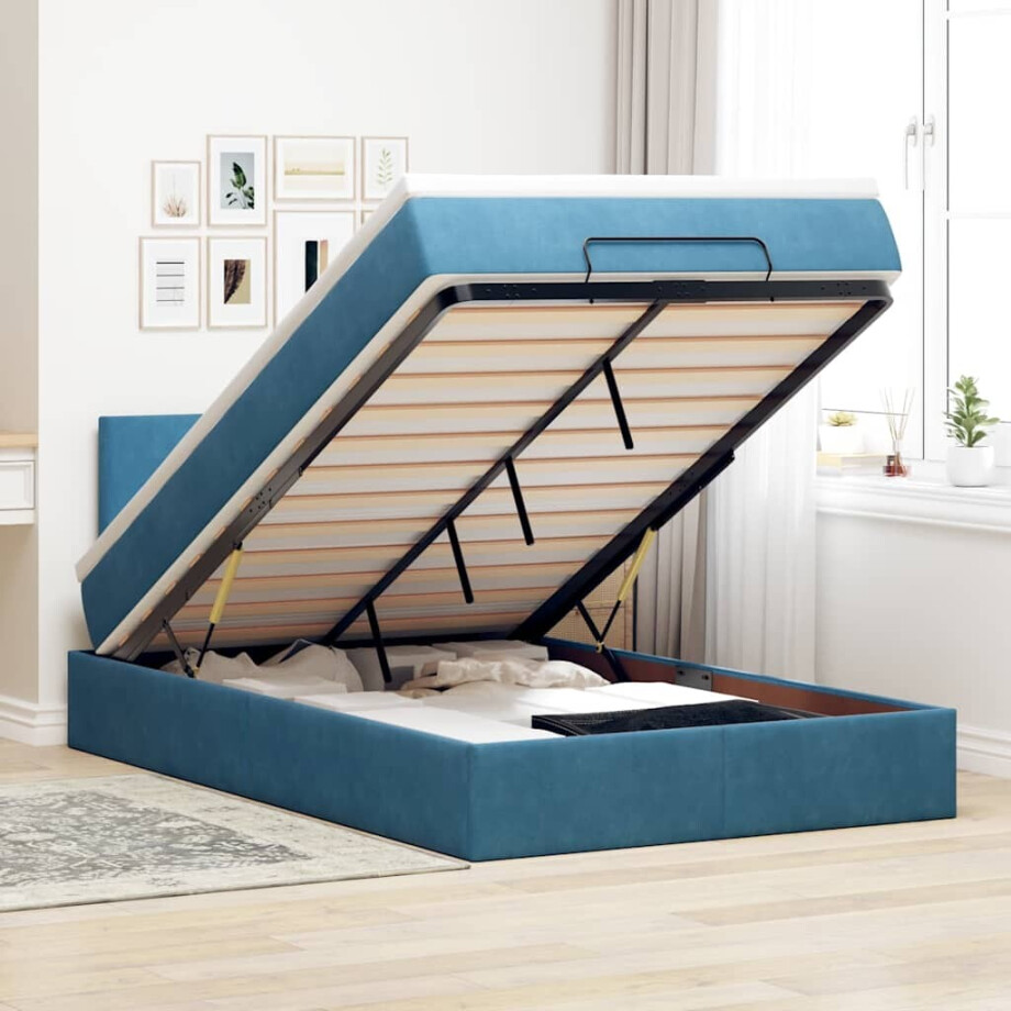 vidaXL Bed poef met matras en LED's 120x190 cm fluweel donkerblauw afbeelding 1