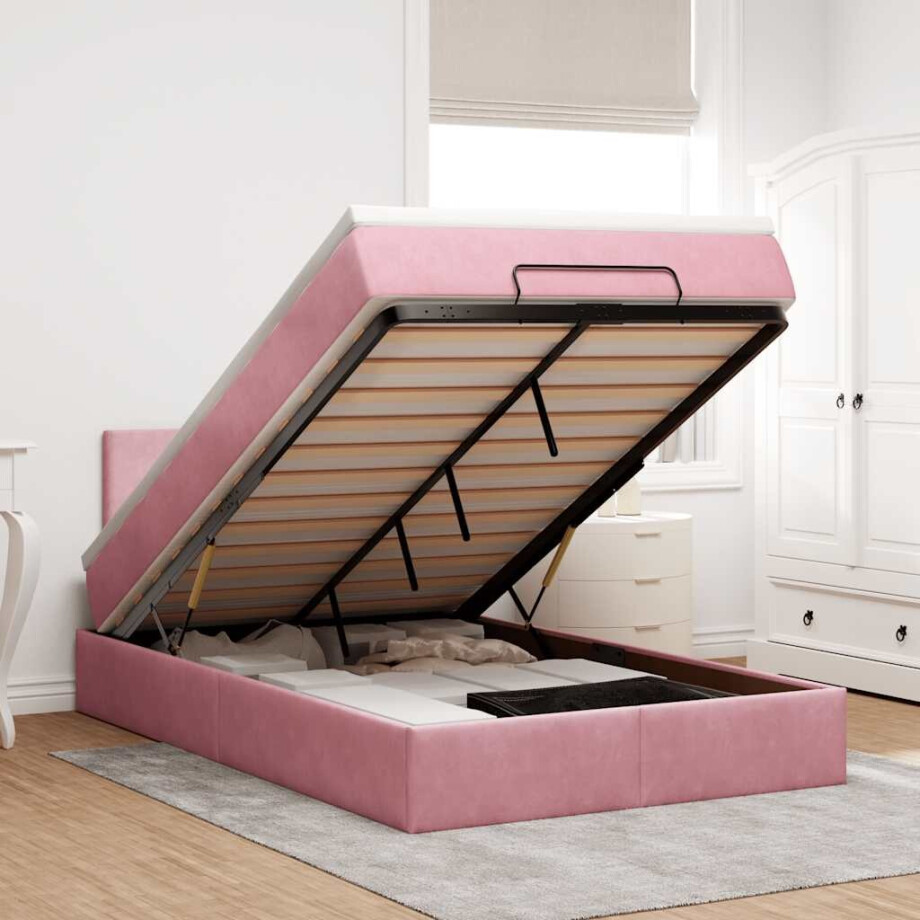 vidaXL Ottoman bed met matras en LED's 120x200cm fluweel roze afbeelding 1