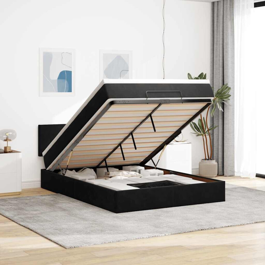 vidaXL Ottoman bed met matras en LED's 140x200cm fluweel zwart afbeelding 1
