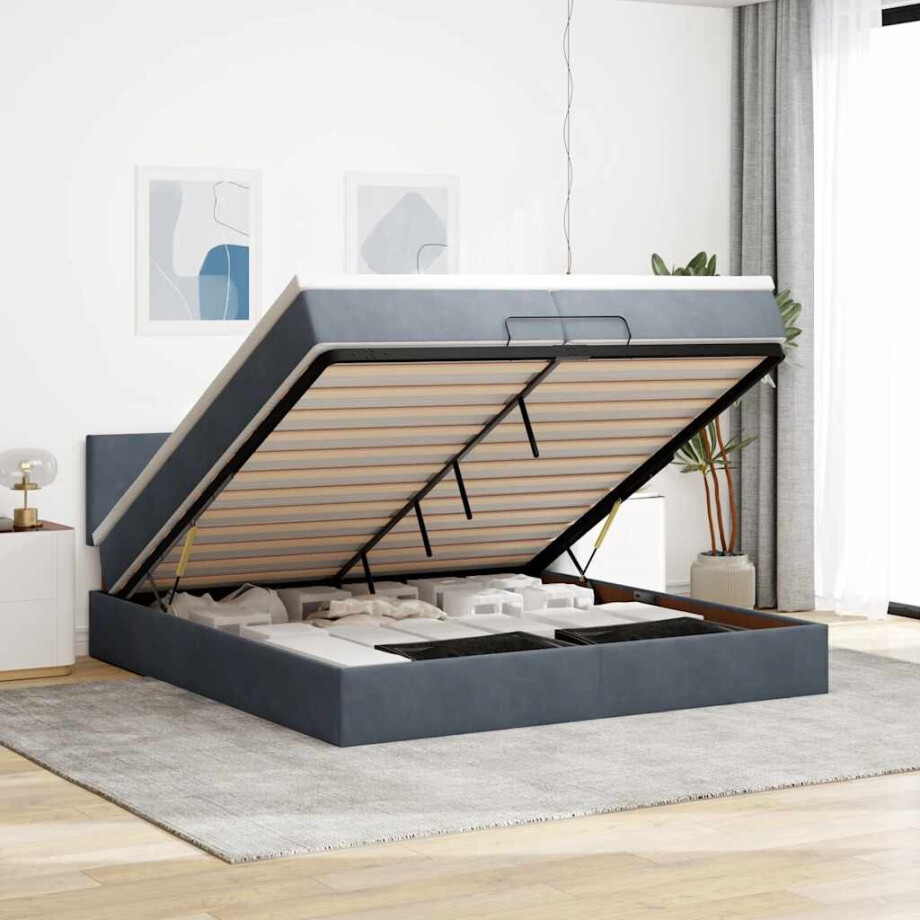 vidaXL Ottoman bed met matrassen en LED's 200x200cm fluweel afbeelding 1