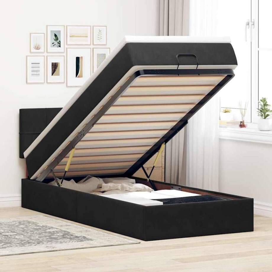 vidaXL Ottoman bed met matras en LED's 100x200 cm fluweel zwart afbeelding 1