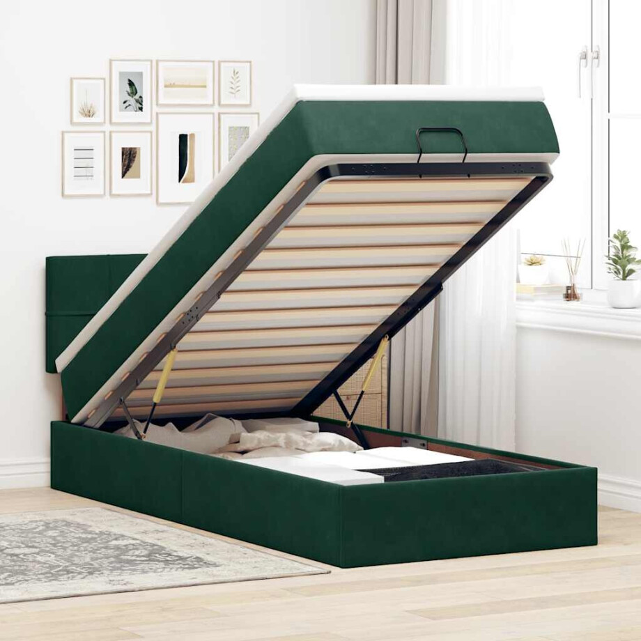 vidaXL Ottoman bed met matras en LED's 100x200 cm fluweel donkergroen vidaXL Ottoman bed met matras en LED's 100x200 cm fluweel donkergroen afbeelding 1