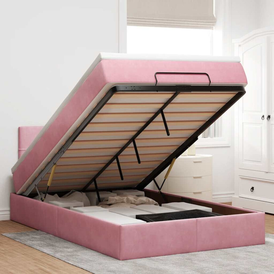 vidaXL Bed poef met matras en LED's 120x190 cm fluweel roze vidaXL Bed poef met matras en LED's 120x190 cm fluweel roze afbeelding 1
